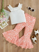 Girls Ruffled Tank and Polka Dot Flare Pant Set