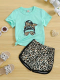 Leopard Glasses Bun Girl Tee and Shorts Set