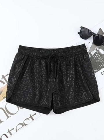 Black Leopard Running Shorts