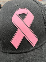 Breast Cancer Awareness Ribbon Leather Patch Hat