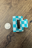 Mini Checked Funky Turquoise Clip