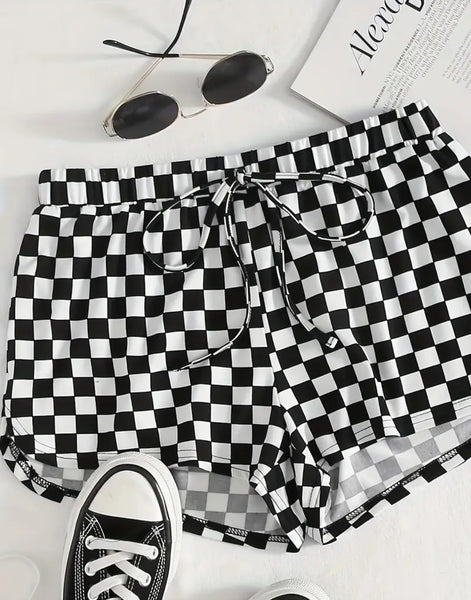 Black and White Plaid Running Shorts