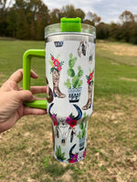 White Cowskull and Cactus 40 Ounce Tumbler