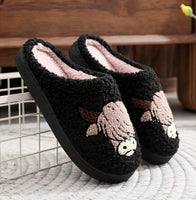 Black Highland Cow Plush House Slippers