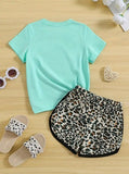 Leopard Glasses Bun Girl Tee and Shorts Set