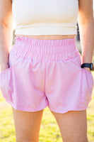 Pale Pink High Waist Foldover Running Shorts