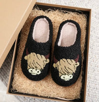 Black Highland Cow Plush House Slippers