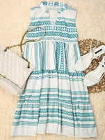 Cyan Deep V Striped Dress