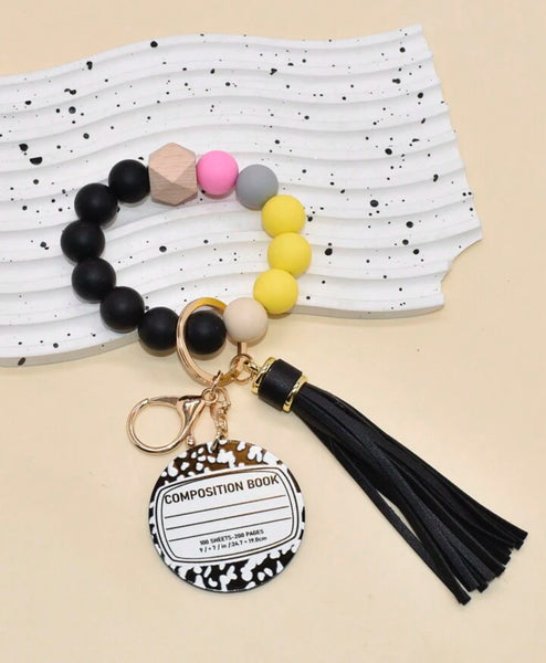 Pencil Silicone Keychain with Composition Charm