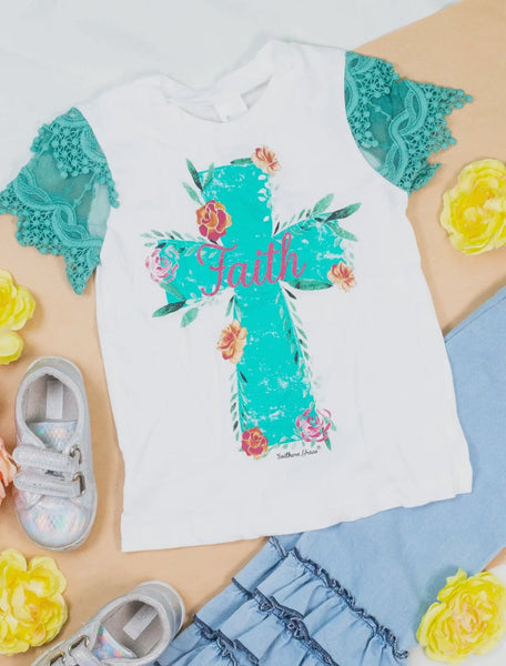 Turquoise Faith Cross Short Sleeve Shirt
