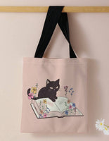 Cat and Book Tote Bag