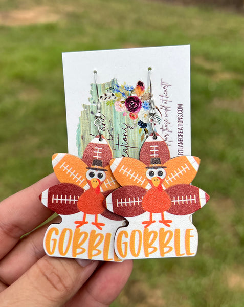 Gobble Turkey Football Wooden Earrings