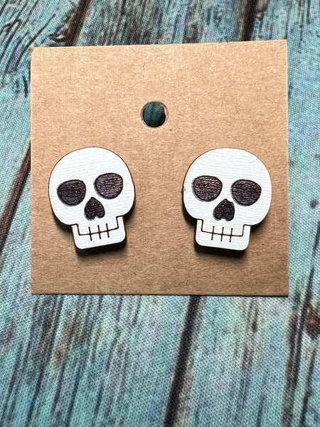 Wooden Skull Stud Earrings