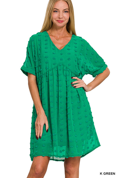 Swiss Dot Babydoll VNeck Dress