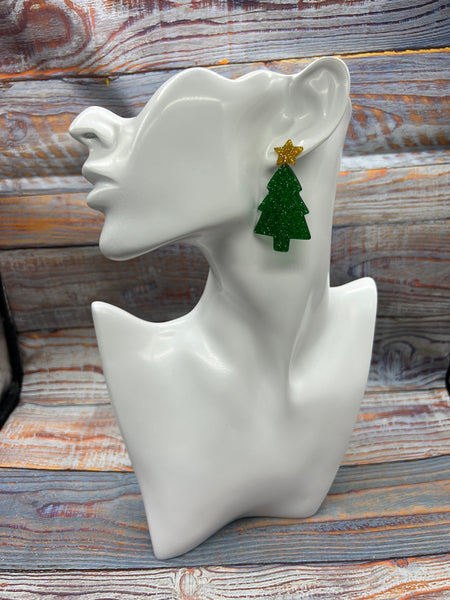 Glitter Christmas Tree Dangle Earrings