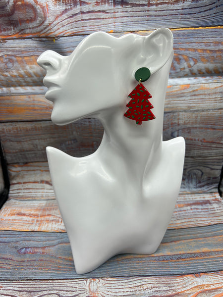 Clay Christmas Tree Dangle Earrings