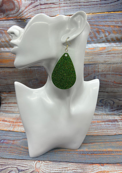 Green Glitter Dangle Earrings