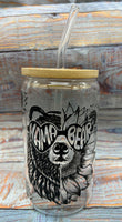 Mama Bear Sunflower Glass Can Tumbler