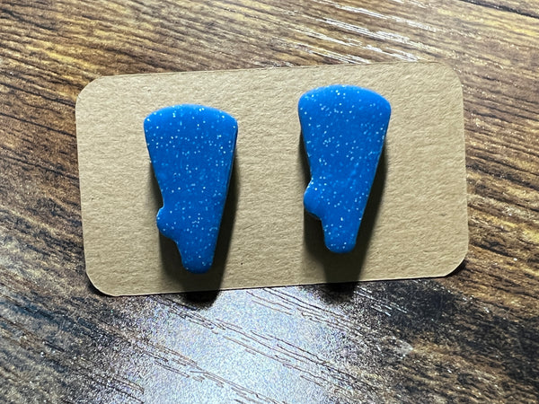 Blue Sparkle Megaphone Stud Earrings