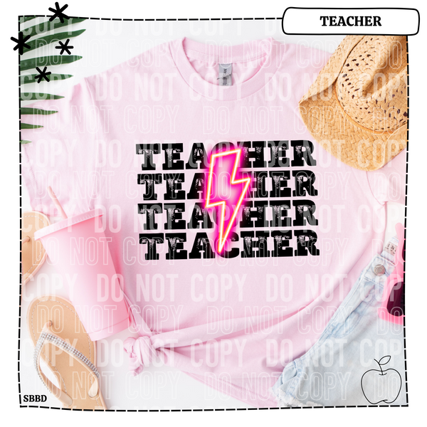 Teacher Pink Bolt Neon T-Shirt