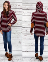 Striped Hoodie with Elbow Patches and Pockets Long Sleeve Top