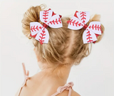 Baseball Glittery Hair Bow Clips