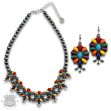 Stone flower squash blossom necklace set