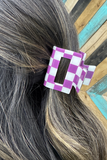 Mini Checked Funky Purple Clip
