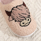 Tan Highland Cow Plush House Slippers