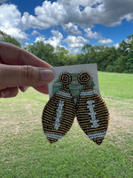 Brown Football Seed Bead Earrings