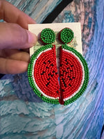 Red Watermelon Seed Bead Earrings