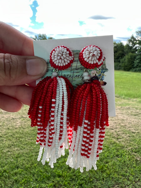 Red and White Beaded Earrings