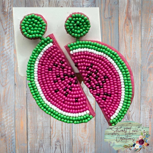 Pink Watermelon Seed Bead Earrings