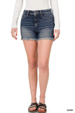 Stretchy Frayed Denim Shorts