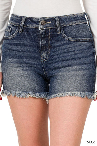 Stretchy Frayed Denim Shorts