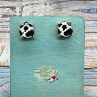 Black Cow Print Stud Earrings