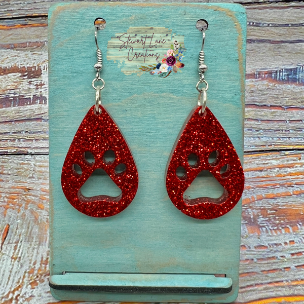 Paw Print Glitter Dangle Earrings