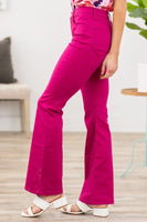 High Rise Boot Cut Magenta Colored Denim