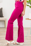 High Rise Boot Cut Magenta Colored Denim