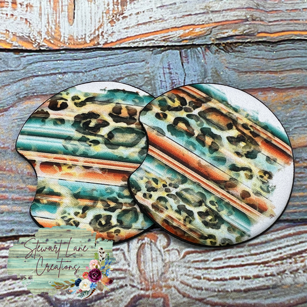 Distressed Serape Leopard Car Coaster