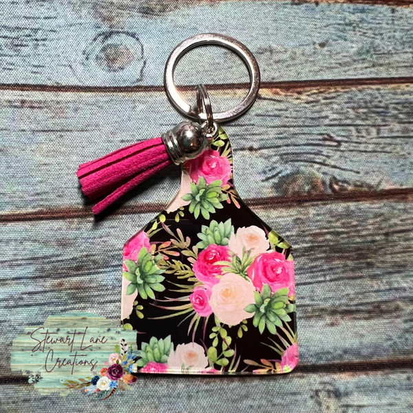 Floral Cowtag Keychain