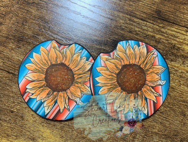 Sunflower and Serape Neoprene Car Coasters