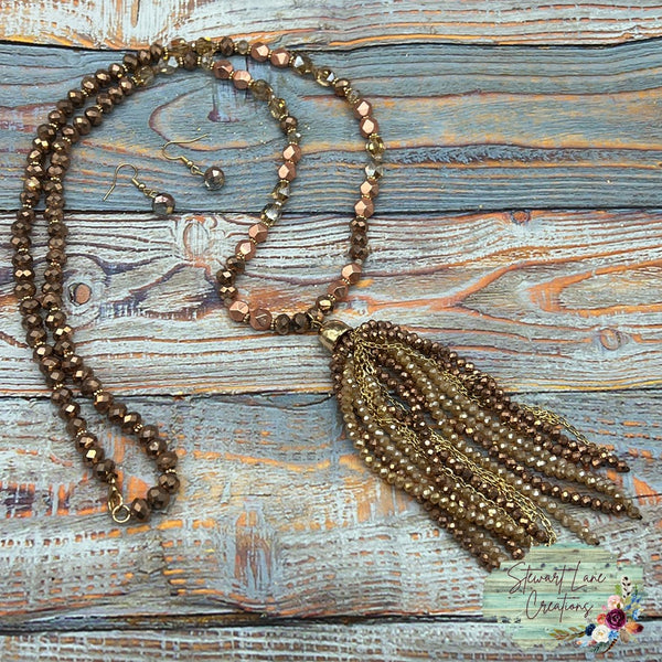 Rose Gold Necklace with Tassel and Earring Set