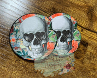 Skull and Pink Flowers Neoprene Car Coasters