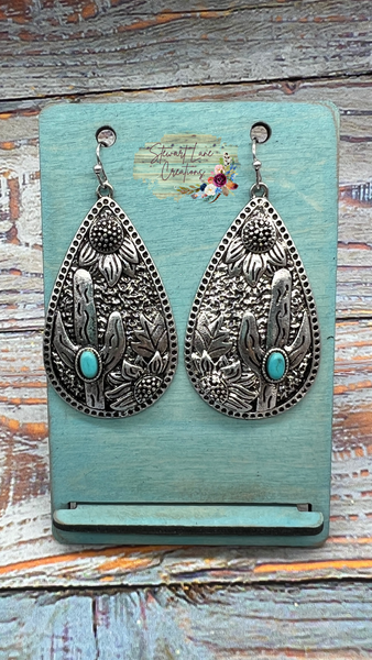 Cactus and Sunflower Teardrop Earrings