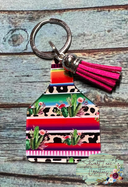 Serape Leopard Cactus Keychain