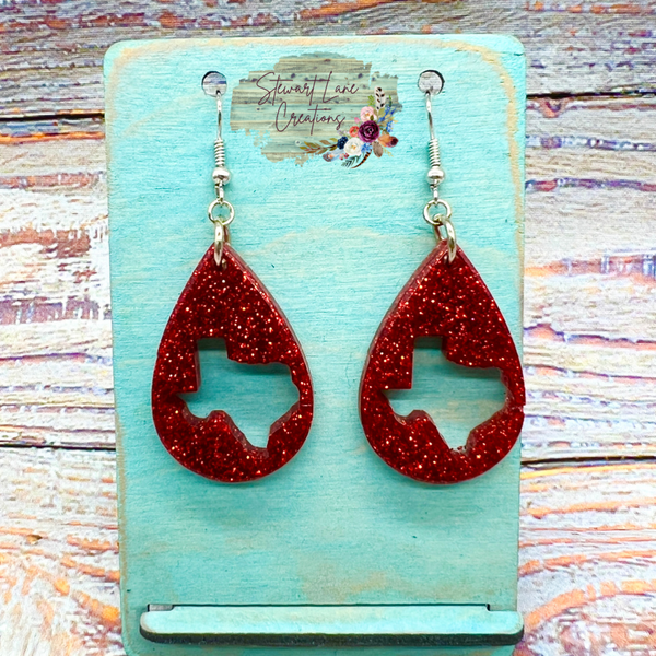 Hollow Texas Shaped Glitter Dangle Earrings