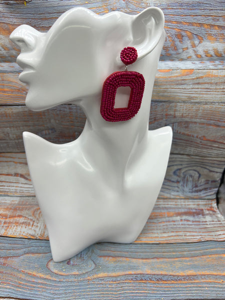 Hot Pink Seed Bead Dangle Earrings