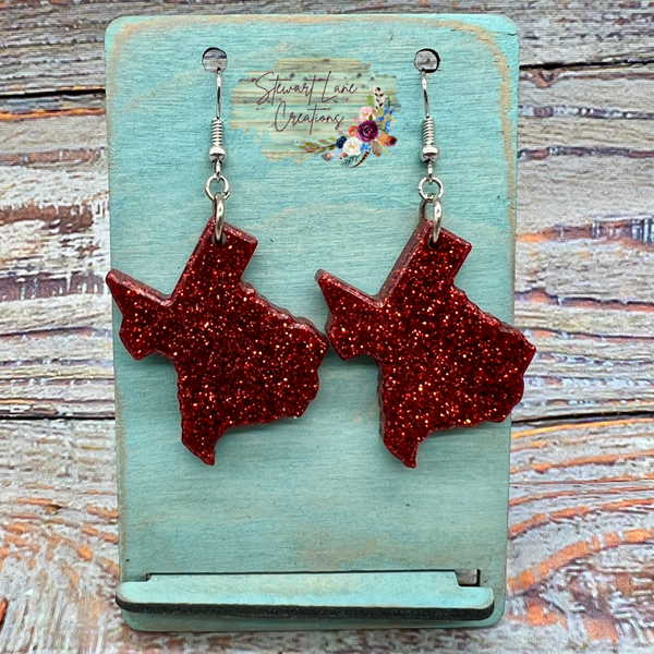 Texas Shaped Glitter Earrings