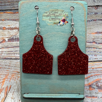 Glitter Cow Tag Earrings